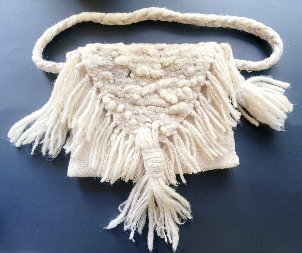 Vintage Handwoven Wool Fringe Purse Boho Artisan Bag